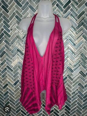Free People Fuchsia Pink Halter Knit Draped Top